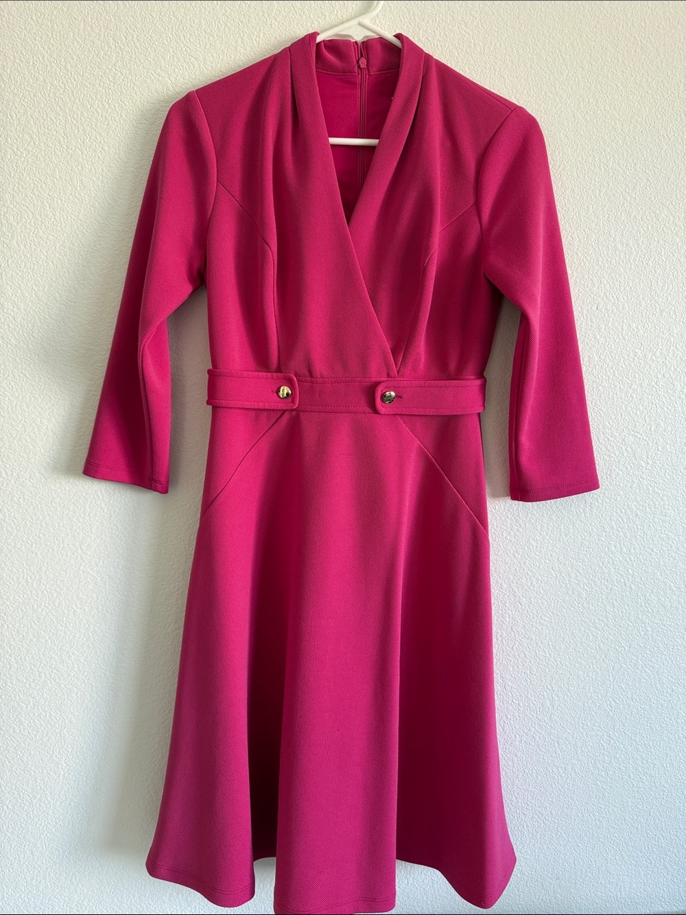 London Times Fitted Wrap-Style Women's Dress in Vibrant Pink